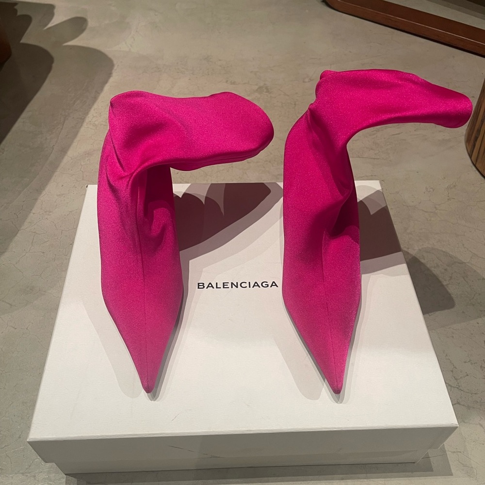 BALENCIAGA sz 37 Pink Midcalf Sock Knife Boots